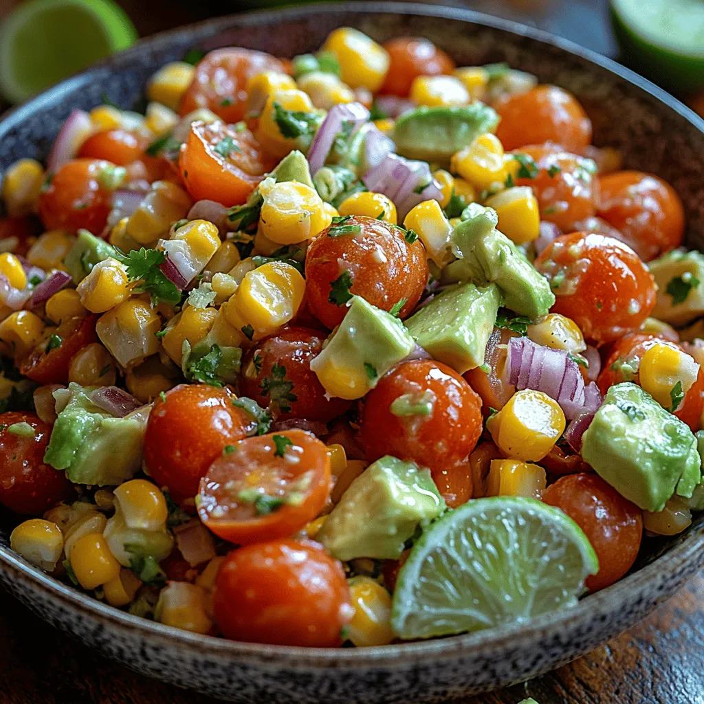 Sweet corn is the star ingredient in this fiesta salad, providing a delightful crunch and natural sweetness that is hard to resist. When fresh, the kernels are juicy and bursting with flavor, making them the ideal base for this dish. Nutritionally, sweet corn is a good source of fiber, vitamins B and C, and essential minerals like magnesium and potassium. Its natural sweetness is not only delicious but also a perfect counterbalance to the more savory elements of the salad, making it a versatile ingredient that can be enjoyed in numerous culinary preparations.
