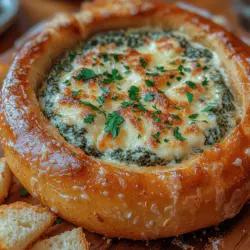 If you are looking for a show-stopping appetizer that combines comfort food with a creative twist, the Cheesy Spinach Dip Bread Ring is the perfect solution. Imagine a warm, crusty bread bowl filled to the brim with a creamy, cheesy spinach dip, ready to be devoured by friends and family alike. This dish not only serves as a delightful centerpiece for any gathering but also offers a unique way to enjoy the classic flavors of spinach dip.