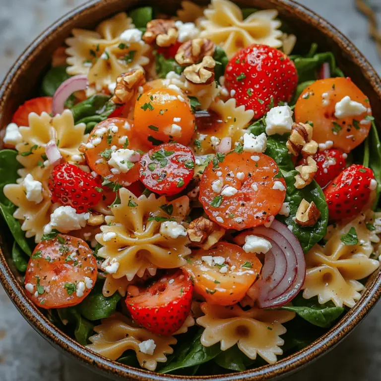 Salads have become a staple in contemporary cuisine, celebrated for their versatility, health benefits, and ability to incorporate fresh, seasonal ingredients. As more people gravitate towards lighter, healthier meals, salads have transformed from simple side dishes into vibrant main courses that can be enjoyed year-round. Among the myriad of salad options available, the Berry Fresh Strawberry Spinach Pasta Salad stands out as a particularly refreshing and nutritious choice. This delightful dish combines the sweetness of ripe strawberries with the nutty flavor of farfalle pasta, complemented by the earthiness of fresh spinach and the tang of feta cheese.