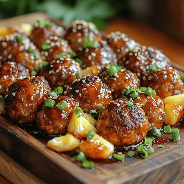 If you're looking for a dish that embodies the perfect blend of sweet and savory, look no further than Juicy Teriyaki Pineapple Meatballs. This delightful recipe not only tantalizes the taste buds but also brings a fun twist to traditional meatballs. The combination of succulent meatballs coated in a rich, tangy teriyaki sauce with the vibrant sweetness of pineapple creates a dish that is sure to win over family and friends alike. Whether served as an appetizer at gatherings or as a main course for a cozy family dinner, these meatballs are versatile and appealing to a broad audience.