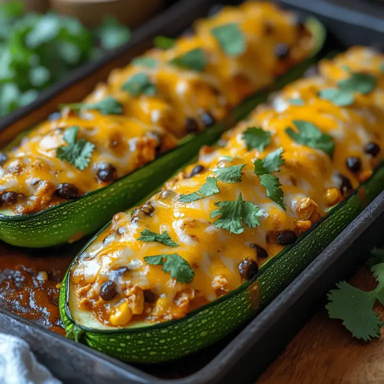 In the realm of creative culinary delights, the Zesty Chicken Enchilada Stuffed Zucchini offers a perfect blend of flavor, nutrition, and presentation, making it a stellar choice for family dinners, meal prep, or even entertaining guests. This dish takes the classic flavors of chicken enchiladas and cleverly marries them with the health benefits of zucchini, creating a low-carb, gluten-free option that doesn't compromise on taste. The vibrant colors and enticing aromas of this dish are sure to please both your taste buds and your guests, turning a simple meal into a fiesta of flavors.