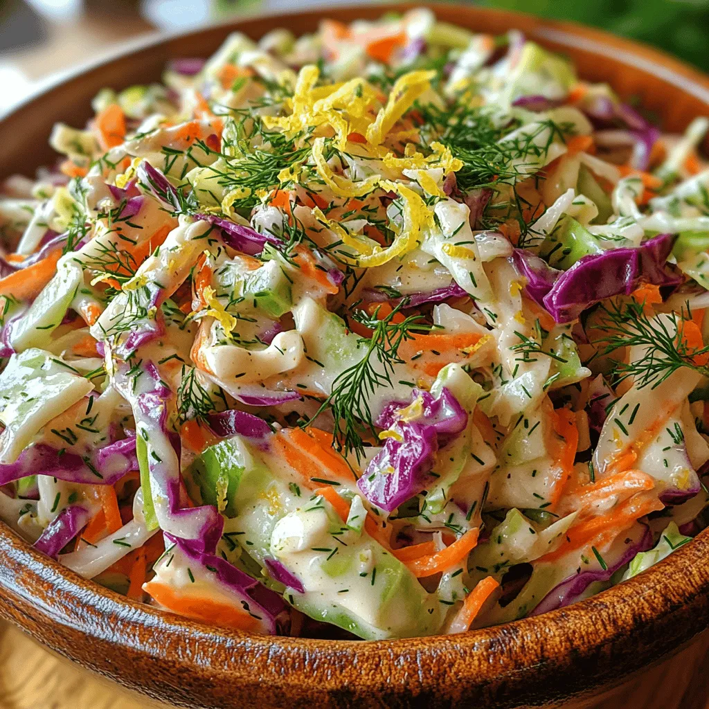 Coleslaw is a quintessential side dish that has graced tables at barbecues, picnics, and family gatherings for generations. Its crisp texture and refreshing taste make it a perfect accompaniment to a variety of main courses, from grilled meats to hearty sandwiches. Traditional coleslaw is often made with a creamy dressing and a base of finely shredded cabbage, but as culinary creativity flourishes, so do the variations of this classic dish. One such delightful twist is the Zesty Lemon Dill Coleslaw, a vibrant and zesty version that elevates the standard recipe into a refreshing summer staple.