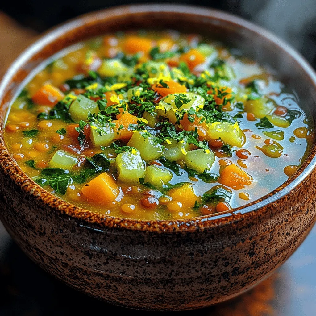 What truly sets this soup apart is its unique flavor profile. The combination of zesty lemon and fresh spinach adds a refreshing brightness that transforms traditional lentil soup into a lively, flavorful dish. The acidity of the lemon balances the richness of the lentils and the savory depth of the spices, creating a harmonious blend that tantalizes the taste buds. Each spoonful is a delightful experience, making it an ideal choice for any meal of the day, whether served as a cozy dinner or a light lunch.