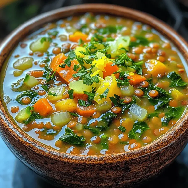 What truly sets this soup apart is its unique flavor profile. The combination of zesty lemon and fresh spinach adds a refreshing brightness that transforms traditional lentil soup into a lively, flavorful dish. The acidity of the lemon balances the richness of the lentils and the savory depth of the spices, creating a harmonious blend that tantalizes the taste buds. Each spoonful is a delightful experience, making it an ideal choice for any meal of the day, whether served as a cozy dinner or a light lunch.