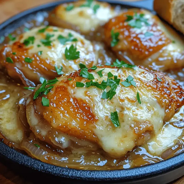 If you're searching for a dish that combines the comforting essence of home-cooked meals with the rich flavors of French cuisine, look no further than the French Onion Chicken Skillet. This delightful recipe marries the beloved elements of classic French onion soup—think sweet, caramelized onions and Gruyère cheese—with tender, juicy chicken, creating a meal that's as satisfying as it is delicious. The combination of savory chicken, sweet onions, and gooey cheese makes for a dish that warms both the body and soul.