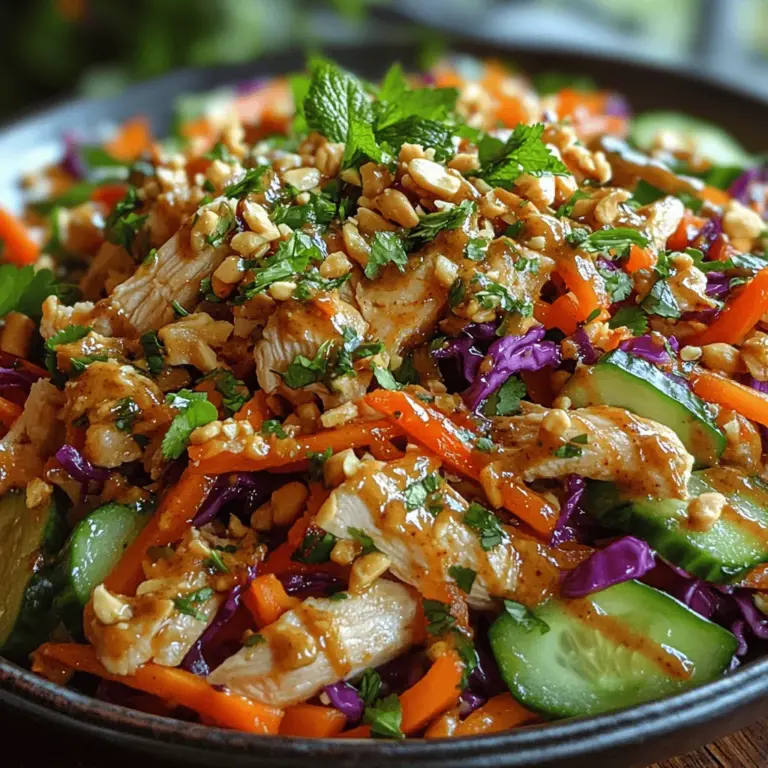The allure of Crunchy Thai Chicken Salad goes beyond its taste; it’s also about the sensory experience it provides. With its vibrant colors and varying textures, this salad is a feast for the eyes and the mouth. The deep purple of red cabbage, the bright orange of carrots, and the crisp green of cucumbers create a visually stunning dish that is sure to impress.