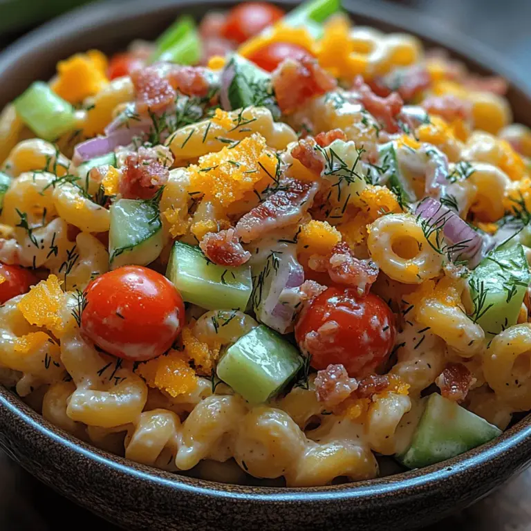 What sets the Creamy Ranch Bacon Macaroni Salad apart in the vast world of salads? It’s the harmonious blend of flavors and textures that makes it truly special. The creamy dressing envelops each piece of pasta, creating a luscious mouthfeel that is complemented by the crispness of fresh vegetables. Each bite offers an enticing contrast between the rich creaminess and the crunchy elements, making it a dish that appeals to both adults and children alike.