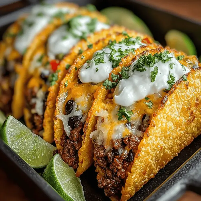 In the realm of comfort food, baked tacos stand out as a delightful option that combines convenience and satisfaction. These Zesty Baked Tacos are not only easy to prepare but also offer a unique fusion of flavors and textures that elevate the traditional taco experience. With a crispy shell housing a savory filling of seasoned ground beef, colorful vegetables, and melted cheese, this dish is sure to please everyone at the table. Whether you're hosting a family dinner, a casual get-together, or a fun taco night, these baked tacos provide a satisfying and customizable meal that brings people together.