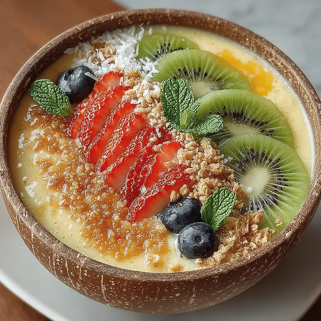 The Tropical Paradise Pineapple Smoothie Bowl is a vibrant and refreshing dish that transports your taste buds straight to a tropical beach. This delightful recipe combines the sweet flavors of ripe pineapple and banana with the creamy texture of coconut yogurt, creating a bowl that is not only delicious but also visually stunning. Its appeal lies in its ability to be a versatile meal option—whether you're looking for a nourishing breakfast to kickstart your day, a quick snack to recharge during a busy afternoon, or a light dessert that satisfies your sweet tooth without the guilt.