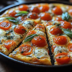 Frittatas have become a beloved staple in kitchens around the world, celebrated for their versatility and nutritional benefits. Originating from Italy, this dish is essentially an open-faced omelet that can be customized with various ingredients to suit any palate. The Fresh Tomato Basil Frittata stands out as a particularly inviting option, showcasing the vibrant flavors of fresh tomatoes and fragrant basil. It not only highlights seasonal ingredients but also offers a quick and easy preparation method, making it an ideal choice for breakfast, brunch, or even a light dinner. This dish appeals to a wide range of audiences, from busy families looking for a nutritious meal to health-conscious individuals seeking a satisfying yet simple option.