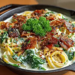Indulging in a comforting meal at the end of a long day is one of life’s simple pleasures, and the Creamy Bacon Spinach Alfredo Skillet captures that essence perfectly. This dish marries the rich, velvety textures of a classic Alfredo sauce with the smoky, savory flavor of thick-cut bacon and the vibrant freshness of spinach. In just a matter of minutes, you can elevate your dinner routine with this gourmet dish that feels indulgent yet is surprisingly easy to prepare.