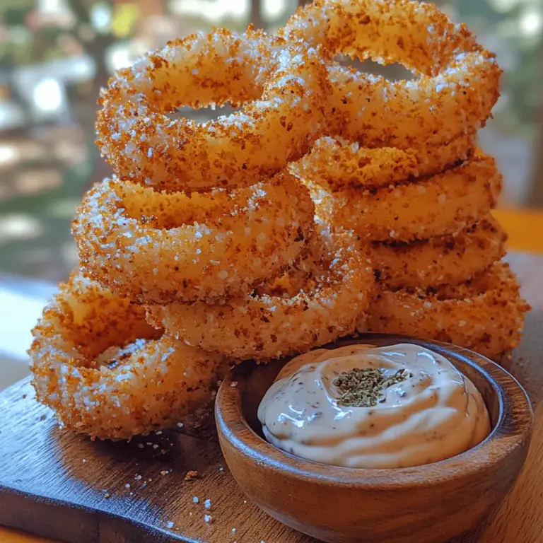 Onion rings are undeniably a beloved snack and side dish that have captured the hearts and palates of food enthusiasts across the globe. Their crispy texture and savory flavor make them a staple at diners, fast-food joints, and home kitchens alike. However, traditional onion rings, often deep-fried, can be calorie-laden and not the healthiest option for those seeking to indulge without the guilt. Enter the "Ring 'N' Crunch Onion Bliss" recipe—a delightful twist on a classic favorite, prepared using an air fryer for a lighter, yet equally satisfying, experience.