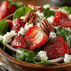 The Sweet & Savory Strawberry Spinach Salad is a vibrant dish that captivates the senses with its delightful blend of flavors and textures. This salad is not just a feast for the eyes; it offers a harmonious balance of sweetness from ripe strawberries, earthiness from fresh spinach, and the creamy tang of feta cheese. Each bite provides a unique experience, making it a popular choice for everything from casual lunches to elegant dinner parties.
