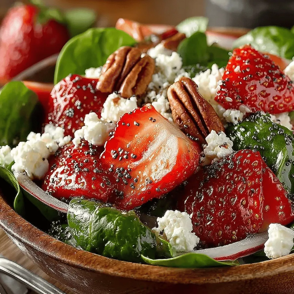The Sweet & Savory Strawberry Spinach Salad is a vibrant dish that captivates the senses with its delightful blend of flavors and textures. This salad is not just a feast for the eyes; it offers a harmonious balance of sweetness from ripe strawberries, earthiness from fresh spinach, and the creamy tang of feta cheese. Each bite provides a unique experience, making it a popular choice for everything from casual lunches to elegant dinner parties.
