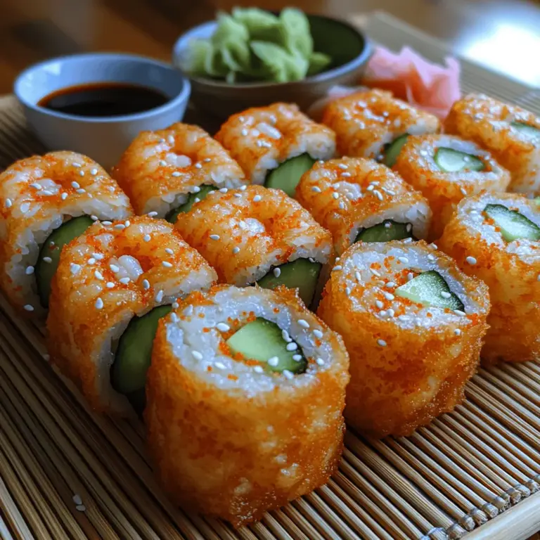 Crispy shrimp tempura rolls are a delightful fusion of two beloved elements of Japanese cuisine: tempura and sushi. These rolls encapsulate the essence of fresh shrimp enveloped in a light, airy batter, which is then combined with sushi rice and fresh vegetables, all wrapped tightly in a sheet of nori. The result is a culinary masterpiece that appeals not only to the palate but also to the eye, offering a feast of flavors and textures in every bite.