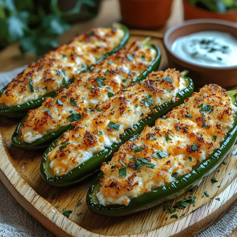 The Spicy Crunchy Jalapeño Cheese Poppers are a delightful twist on a classic appetizer that never fails to impress. This tantalizing dish combines the bold heat of jalapeños with a creamy, cheesy filling, creating a perfect bite that’s both satisfying and addictive. Whether you're hosting a party, gearing up for game day, or simply enjoying a cozy gathering with friends and family, these poppers are sure to be a hit. What sets them apart is not just their flavor profile, but also their satisfying crunch that comes from the perfect coating, making them an irresistible treat.