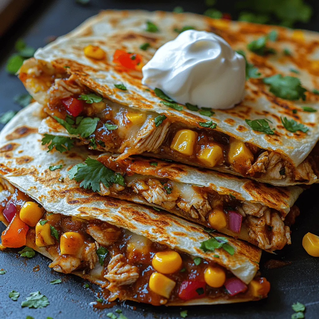 Zesty BBQ Chicken and Corn Quesadillas are a delightful fusion that brings together the smoky, tangy allure of barbecue chicken and the sweet crunch of corn, all enveloped in a crispy tortilla. This dish has gained immense popularity due to its vibrant flavors and comforting texture, making it an ideal choice for casual family dinners, festive gatherings, or even a quick weeknight meal. The combination of shredded chicken, zesty BBQ sauce, and gooey cheese creates a mouthwatering experience that appeals to both adults and children alike, ensuring that it becomes a staple in your recipe repertoire.
