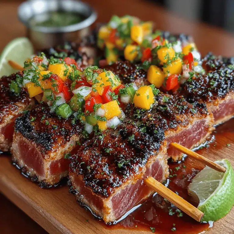 When the heat of summer descends, our culinary cravings often shift toward vibrant, tropical-inspired dishes that not only refresh the palate but also spark joy and excitement during meals. Tropical flavors evoke the essence of sun-soaked beaches and lush landscapes, making them immensely appealing for gatherings and family dinners. Among the myriad of options, Tropical Tuna Skewers with Zesty Mango Salsa stand out as an ideal choice, combining the rich, succulent taste of sushi-grade tuna with the lively zing of fresh mango salsa. This dish captures the spirit of summer, inviting everyone to relish the flavors of the season.