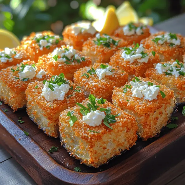 If you’re on the hunt for a delectable appetizer that will impress your guests and tantalize your taste buds, look no further than Crispy Feta Eggplant Bites. This dish masterfully combines the crispy texture of perfectly fried eggplant with the creamy, tangy goodness of feta cheese, all elevated by a symphony of aromatic spices. Whether served as a sophisticated starter at a dinner party, a savory snack for movie night, or a delightful addition to a casual gathering, these eggplant bites are sure to be a hit.