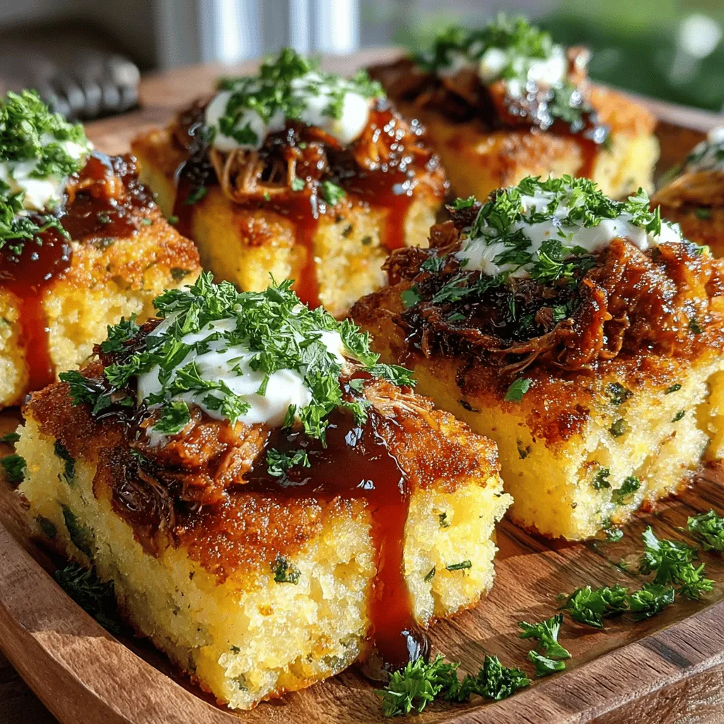BBQ Pulled Chicken Polenta Cakes combine two beloved foods into a delightful dish that offers comfort with every bite. This recipe brings together the tender, smoky flavors of pulled chicken slathered in rich barbecue sauce and serves it atop creamy, cheesy polenta cakes. The contrast of textures — the savory, shredded chicken and the smooth, velvety polenta — creates a satisfying experience that is both hearty and indulgent. Whether you're hosting a family dinner, planning a gathering with friends, or meal prepping for the week ahead, this dish is incredibly versatile and sure to impress.