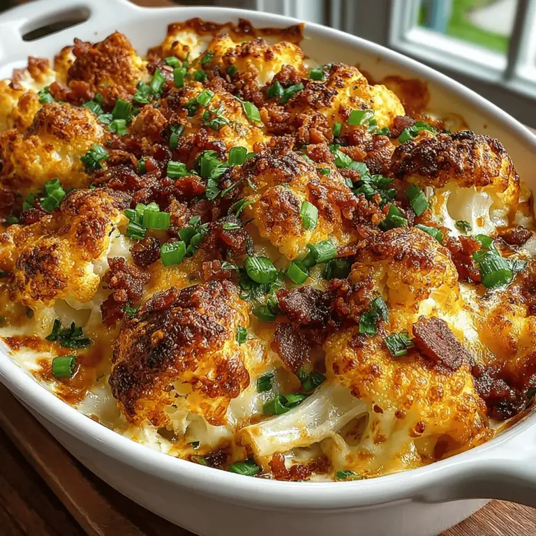 Begin by preheating your oven to 375°F (190°C). Preheating is crucial for any baking recipe, including our Cheesy Loaded Cauliflower Casserole, as it ensures that the dish cooks evenly. An adequately heated oven allows the cheese to melt beautifully and the casserole to develop a golden-brown crust on top.