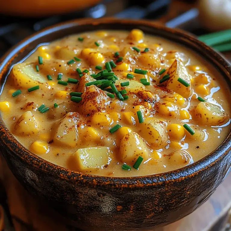 Comfort food holds a special place in our hearts, especially when it comes to soups and chowders that warm us from the inside out. Among these delightful dishes, the Golden Harvest Creamy Corn and Potato Chowder stands out as a beacon of comfort, offering a creamy texture and rich, satisfying flavors that can turn any meal into a cozy gathering. This chowder, made with a blend of fresh or frozen corn and tender potatoes, is not only a feast for the palate but also a heartwarming dish that brings people together.