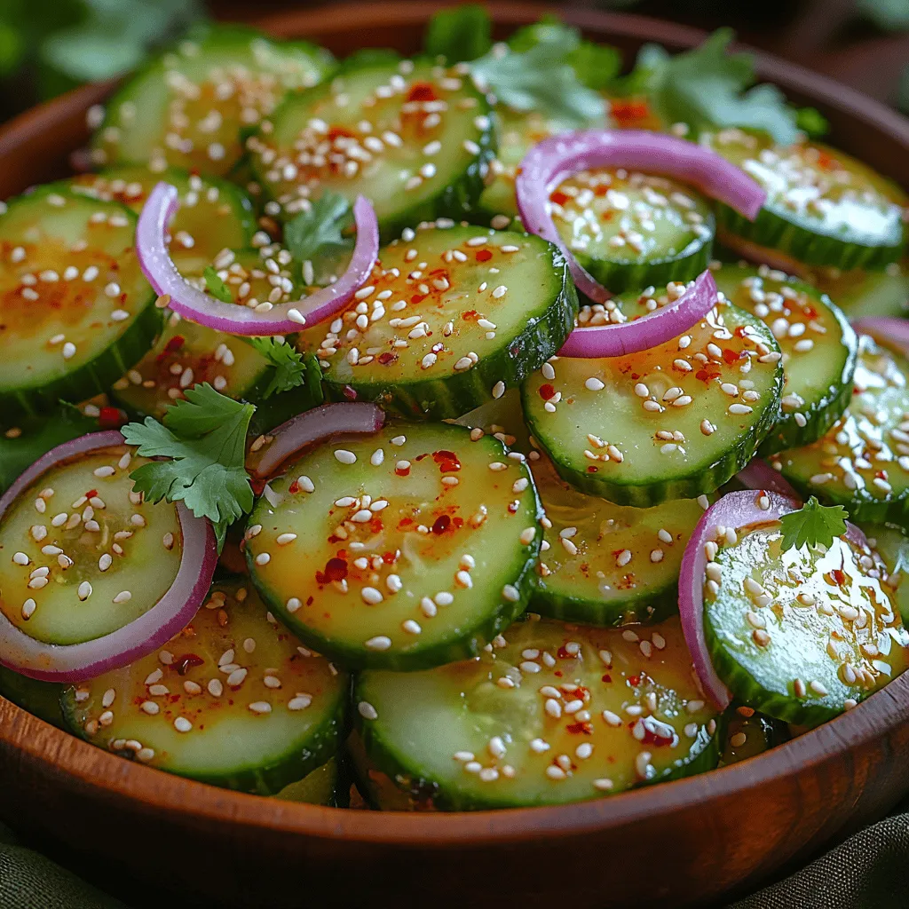 Creating the perfect dressing is crucial for achieving a balanced flavor profile in your Crunchy Sesame Cucumber Salad. Begin by gathering your ingredients for the dressing: soy sauce, rice vinegar, sesame oil, honey (or maple syrup for a vegan option), minced garlic, and a pinch of salt and pepper.