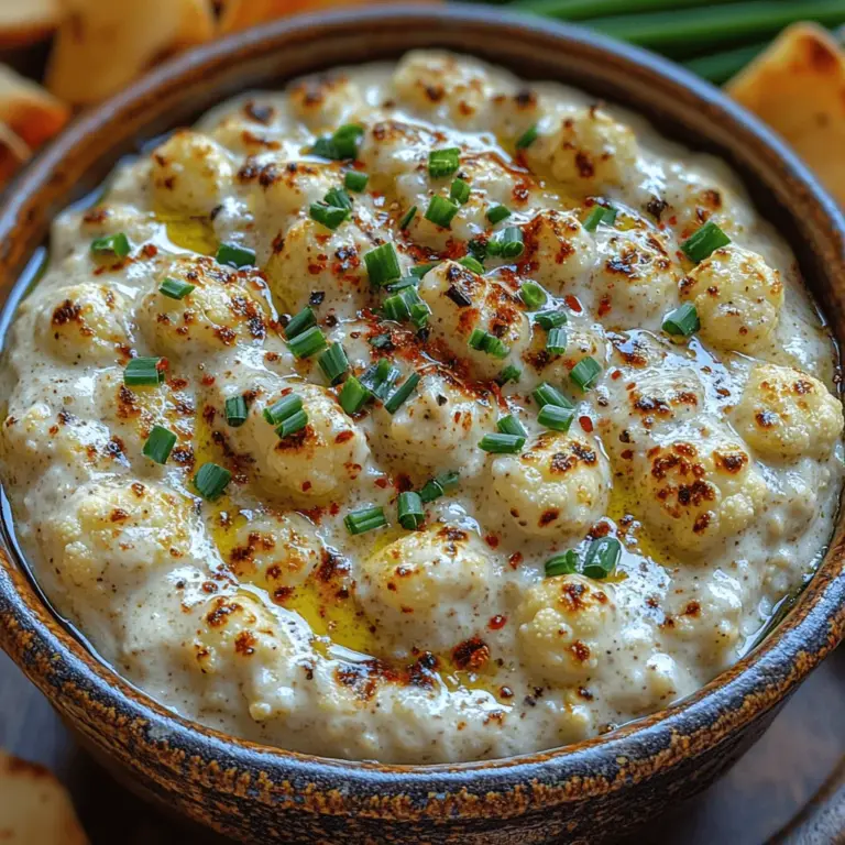 In today's health-conscious culinary landscape, dips have evolved from mere party staples to versatile, nutritious options that can elevate any gathering. Among these, the Creamy Roasted Cauliflower Bliss Dip stands out as a delightful, wholesome choice that appeals to a wide range of palates. This dip marries the mild, nutty flavor of roasted cauliflower with a luxuriously creamy texture, making it an ideal accompaniment for everything from crunchy vegetable sticks to warm pita chips. As more individuals seek healthier alternatives to traditional dips, this recipe is not only delicious but also packed with nutrients, making it a perfect fit for casual get-togethers, elegant soirées, or even a cozy movie night at home.