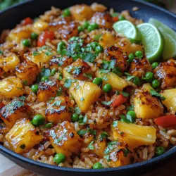 Tropical Pineapple Fried Rice is a vibrant and flavorful dish that encapsulates the essence of tropical cuisine. Originating from Southeast Asia, this dish is a delightful blend of sweet and savory flavors, showcasing the versatility of rice as a base for various ingredients. Traditionally, fried rice is a popular way to utilize leftover rice, making it a staple in many households. However, this particular version elevates the classic dish by incorporating fresh, juicy pineapple and an array of colorful vegetables, making it not only a feast for the palate but also for the eyes.