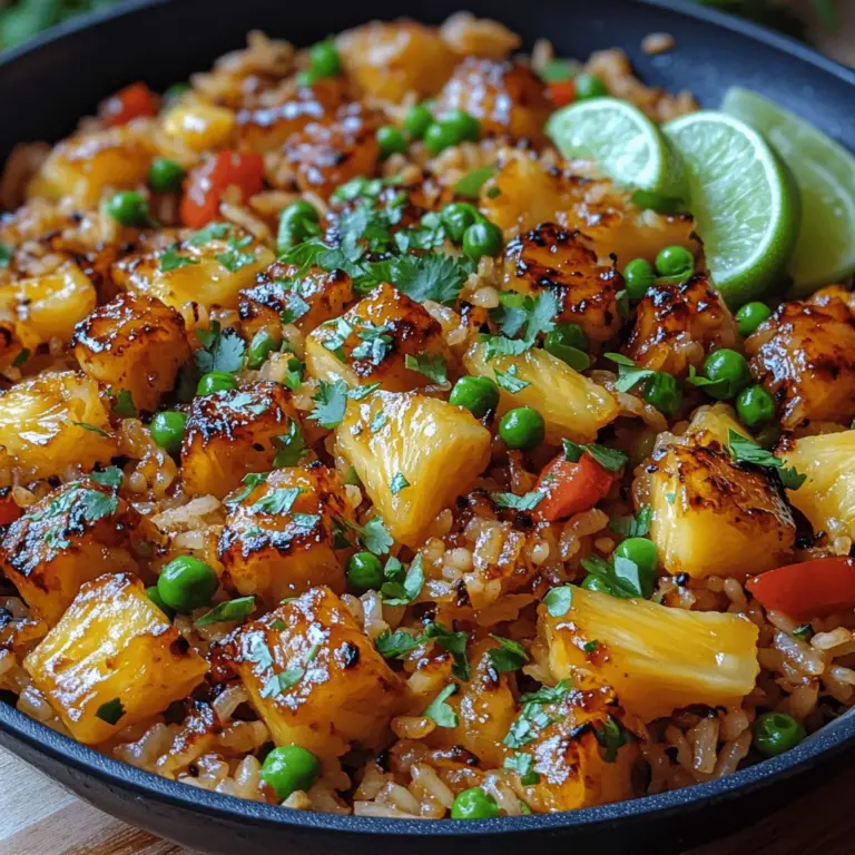 Tropical Pineapple Fried Rice is a vibrant and flavorful dish that encapsulates the essence of tropical cuisine. Originating from Southeast Asia, this dish is a delightful blend of sweet and savory flavors, showcasing the versatility of rice as a base for various ingredients. Traditionally, fried rice is a popular way to utilize leftover rice, making it a staple in many households. However, this particular version elevates the classic dish by incorporating fresh, juicy pineapple and an array of colorful vegetables, making it not only a feast for the palate but also for the eyes.