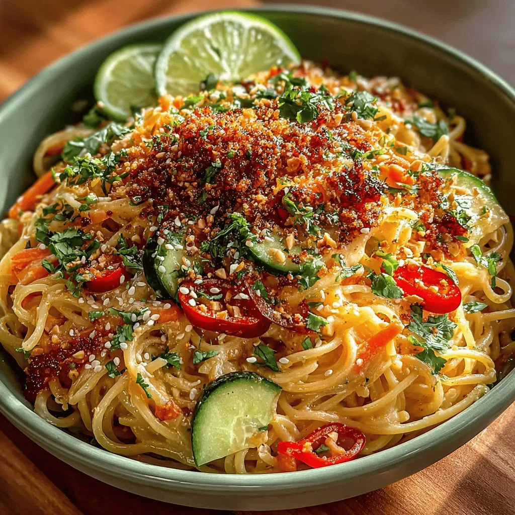Creating an enticing visual presentation for your Spicy Thai Peanut Noodle Delight can elevate the dining experience significantly. Start by twirling the noodles into a nest shape using a fork or chopsticks and place them artfully in the center of your serving plate or bowl. This not only showcases the vibrant colors of the dish but also gives height to the presentation.