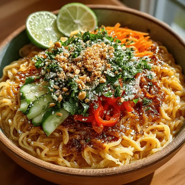 Creating an enticing visual presentation for your Spicy Thai Peanut Noodle Delight can elevate the dining experience significantly. Start by twirling the noodles into a nest shape using a fork or chopsticks and place them artfully in the center of your serving plate or bowl. This not only showcases the vibrant colors of the dish but also gives height to the presentation.