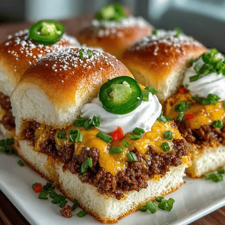 If you’re searching for a dish that perfectly embodies comfort food, look no further than Cheesy Chili Blast Sliders. These delightful mini sandwiches are a fantastic blend of spicy chili and gooey cheese, making them a favorite among many. Their appeal lies not only in their scrumptious flavor but also in their versatility; sliders are ideal for any occasion, whether it's a lively game day gathering, a casual family dinner, or even a cozy night in with friends. Their bite-sized nature allows for easy sharing and indulging, making them a hit at parties and celebrations.