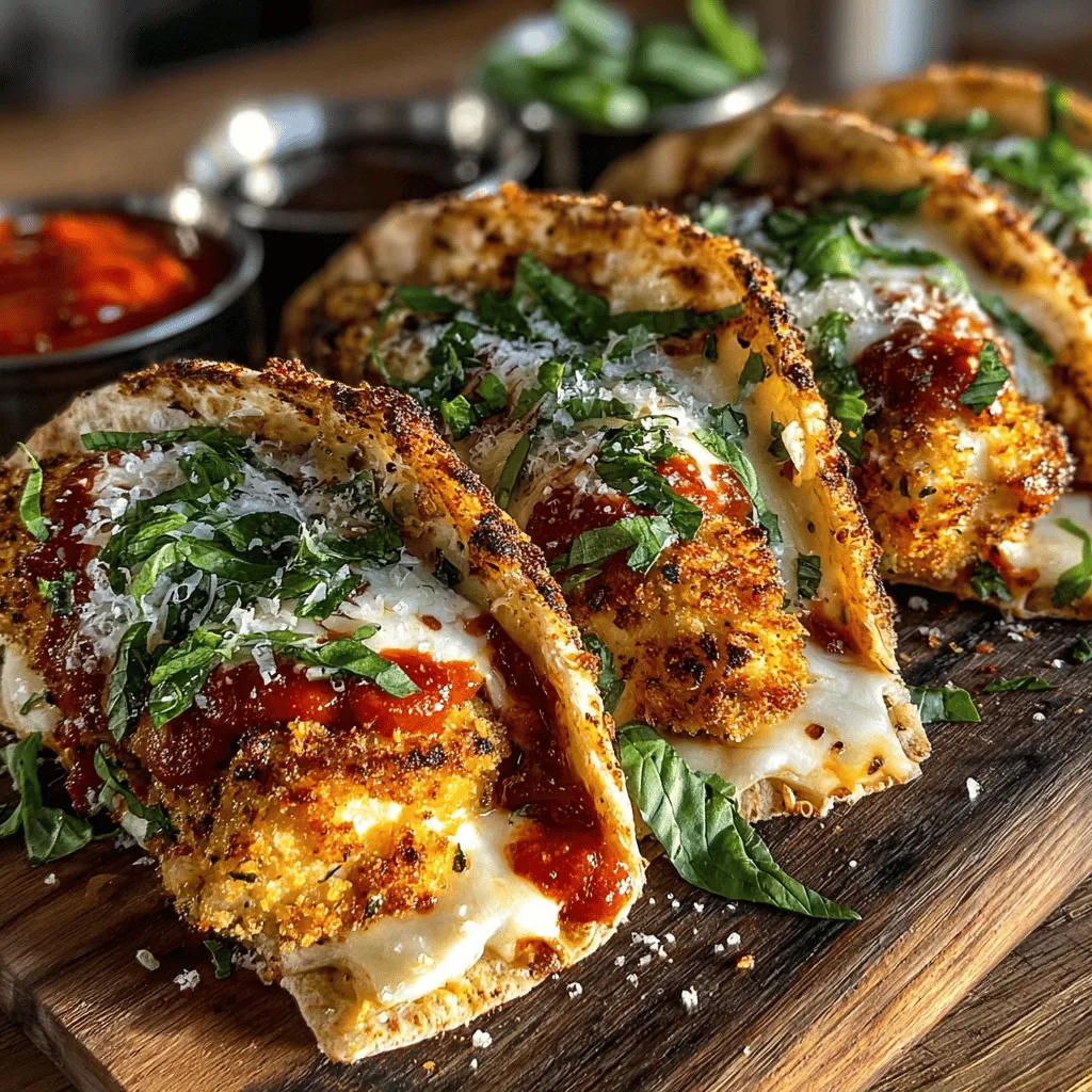 To achieve perfectly cooked chicken for your Mini Chicken Parm Pita Triangles, begin by preheating your oven to 400°F (200°C). Place the seasoned chicken breasts on a baking sheet lined with parchment paper. Bake for approximately 20-25 minutes, or until the internal temperature reaches 165°F (75°C). To check for doneness, use a meat thermometer inserted into the thickest part of the chicken. This ensures that your chicken is both safe to eat and remains juicy. If you don’t have a thermometer, you can also cut into the chicken to check that the juices run clear and the meat is no longer pink. Once cooked, remove the chicken from the oven and allow it to rest for about 5 minutes before slicing it into bite-sized pieces. This resting period allows the juices to redistribute, resulting in tender morsels that will elevate your pita triangles.