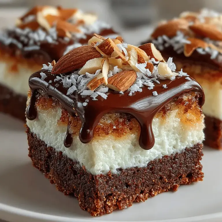 Indulging in a delectable dessert can often feel like a guilty pleasure, but what if you could enjoy a sweet treat that not only satisfies your cravings but also incorporates wholesome ingredients? Enter the Coconut Delight Almond Joy Squares, a perfect blend of creamy yogurt, rich chocolate, and the delightful crunch of almonds and coconut. This recipe is not only simple to make but also caters to various dietary preferences, making it an excellent addition to any gathering or a special treat for yourself.