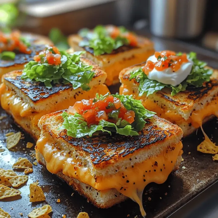 If you’re searching for a dish that epitomizes comfort food, look no further than our Cheesy Bites of Bliss recipe. This delightful culinary creation marries the beloved flavors of a classic grilled cheese sandwich with the satisfying crunch of tortilla chips, all brought together with a splash of zesty taco seasoning. Whether you’re hosting a lively game day gathering, celebrating a special occasion, or simply enjoying a cozy night in with family, these mini grilled cheese nacho sliders promise to delight taste buds of all ages. Easy to prepare and irresistibly tasty, Cheesy Bites of Bliss are sure to become a staple in your recipe repertoire.