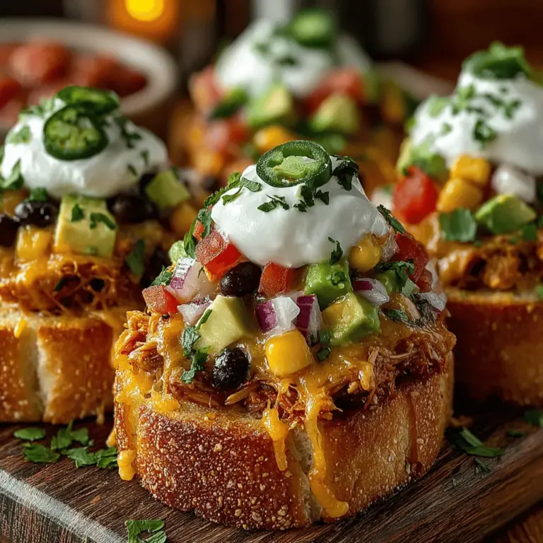 Mini Chicken Nacho Toast Stacks are an innovative and mouthwatering twist on the beloved classic nachos. This recipe brilliantly marries the comforting flavors of shredded chicken, melted cheese, and fresh toppings with the satisfying crunch of toasted baguette slices. Ideal for game day snacking, casual get-togethers, or even a fun family dinner, these delightful stacks prove to be more than just a crowd-pleaser. They are an easy and delicious way to elevate your typical nacho experience.