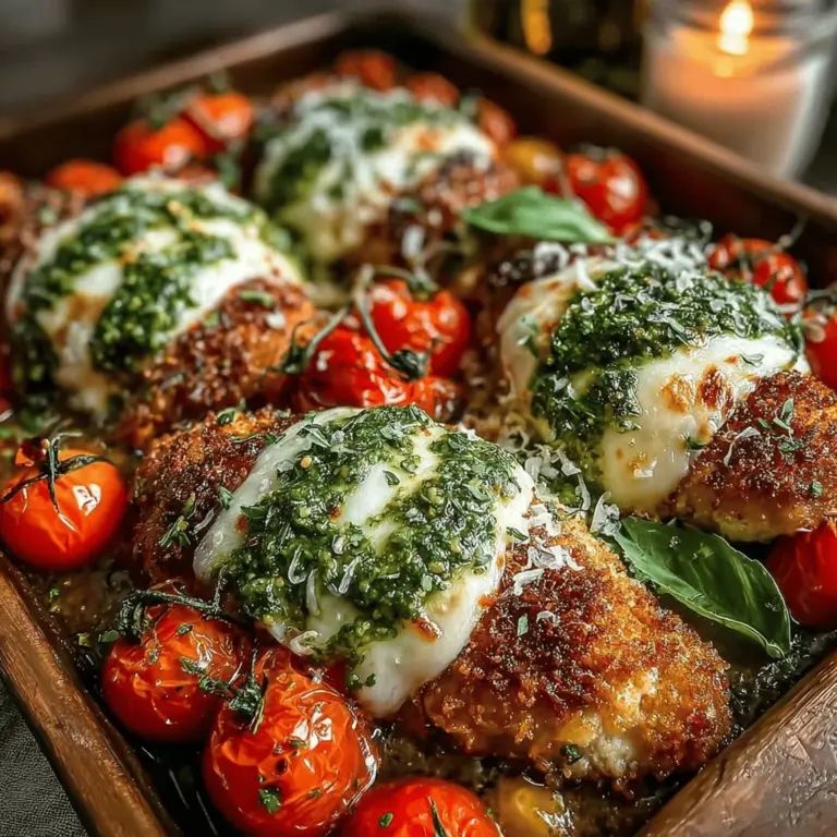 When it comes to easy weeknight dinners that pack a punch in flavor, Pesto-Infused Mozzarella Baked Chicken stands out as a delightful option. This dish combines the aromatic freshness of basil pesto, the creamy richness of mozzarella, and the succulent tenderness of chicken breasts, creating a harmonious blend of tastes that is sure to impress both family and guests. Not only does it cater to those craving a comforting meal, but it also brings a healthy twist to the table, making it a perfect choice for those mindful of their diets.