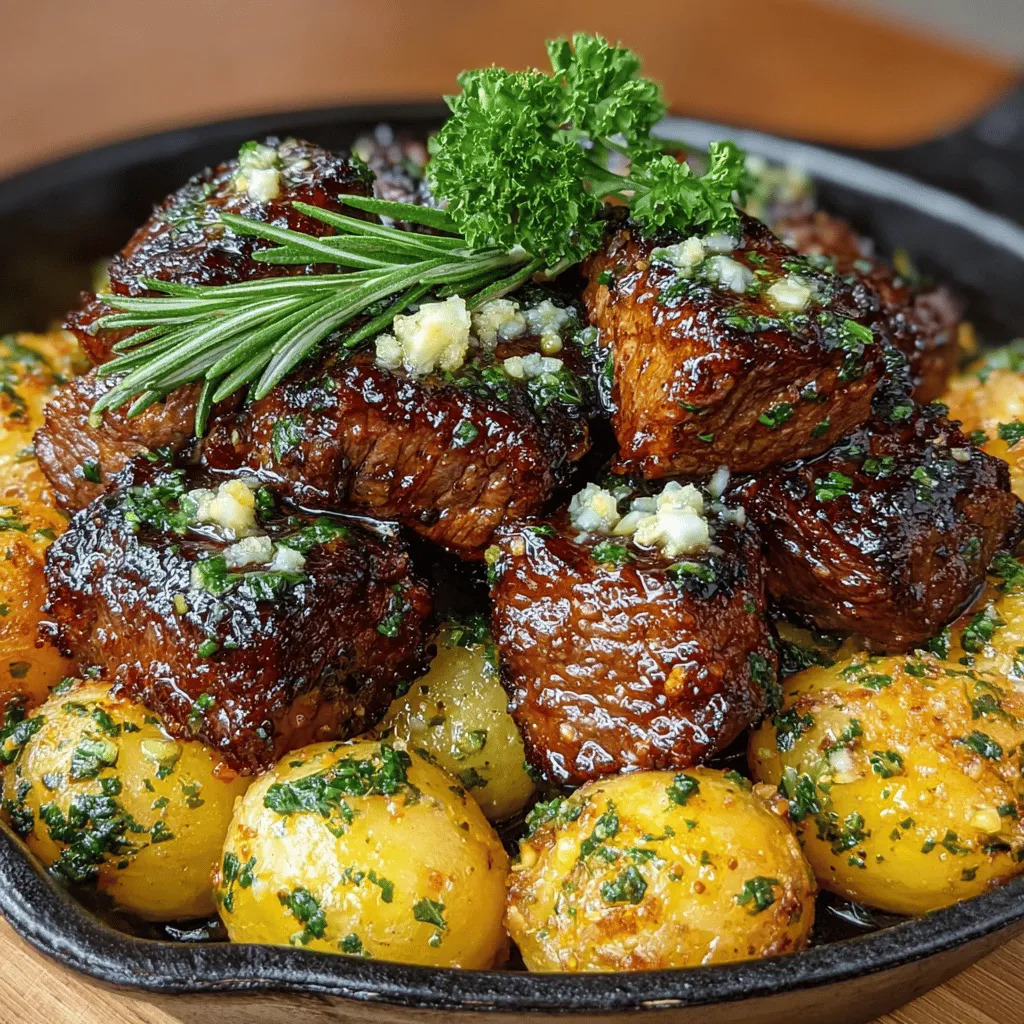 Sizzling Garlic Butter Steak Bites with Herb-Infused Potatoes is a delightful dish that elevates the humble steak and potato combination into a culinary masterpiece. This recipe harmoniously blends the rich, savory flavors of tender steak with the aromatic allure of garlic butter, all served alongside perfectly roasted, herb-infused baby potatoes. Whether you’re planning a cozy weeknight dinner or preparing for a special occasion, this dish offers a gourmet experience that won’t overwhelm your kitchen.