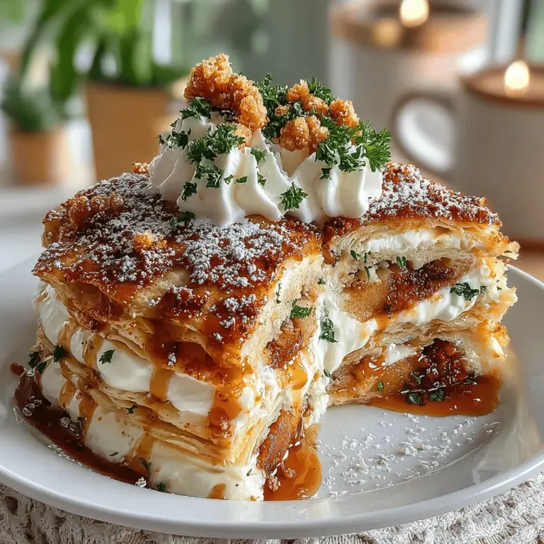 The Apple Cinnamon Crepe Cake is a stunning dessert that combines the warm, comforting flavors of apples and cinnamon in a visually captivating layered format. Unlike traditional cakes, this crepe cake offers a unique twist, featuring delicate crepes stacked high with luscious apple filling and creamy layers. Each slice reveals a beautiful cross-section, showcasing the harmonious blend of textures and flavors that make it a showstopper for any occasion.