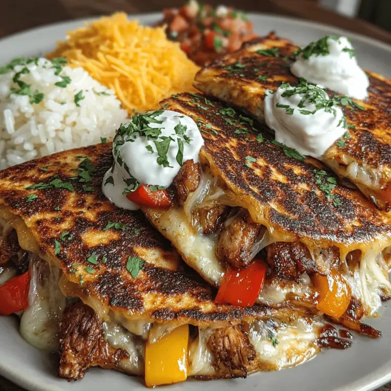 Sizzling Chicken Fajita Quesadillas are an irresistible dish that brings together the smoky, savory essence of seasoned chicken and the vibrant crunch of colorful vegetables, all enveloped in a crispy tortilla. Whether you’re looking for a quick weeknight dinner or a fun gathering dish, these quesadillas offer a delightful combination of flavors and textures that will satisfy any palate. The ease of preparation and the minimal cooking time required make this recipe an ideal choice for busy schedules, while the adaptability of the ingredients allows for customization to suit various dietary preferences.