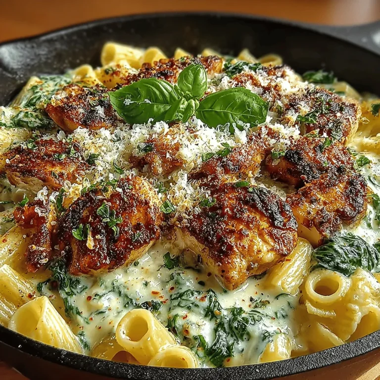 - 8 ounces penne pasta - 1 pound boneless, skinless chicken breasts - 2 tablespoons olive oil - 3 cloves garlic, minced - 2 cups chicken broth - 1 cup heavy cream - 4 cups fresh spinach - 1 cup grated Parmesan cheese - 1 teaspoon Italian seasoning - Salt and pepper to taste