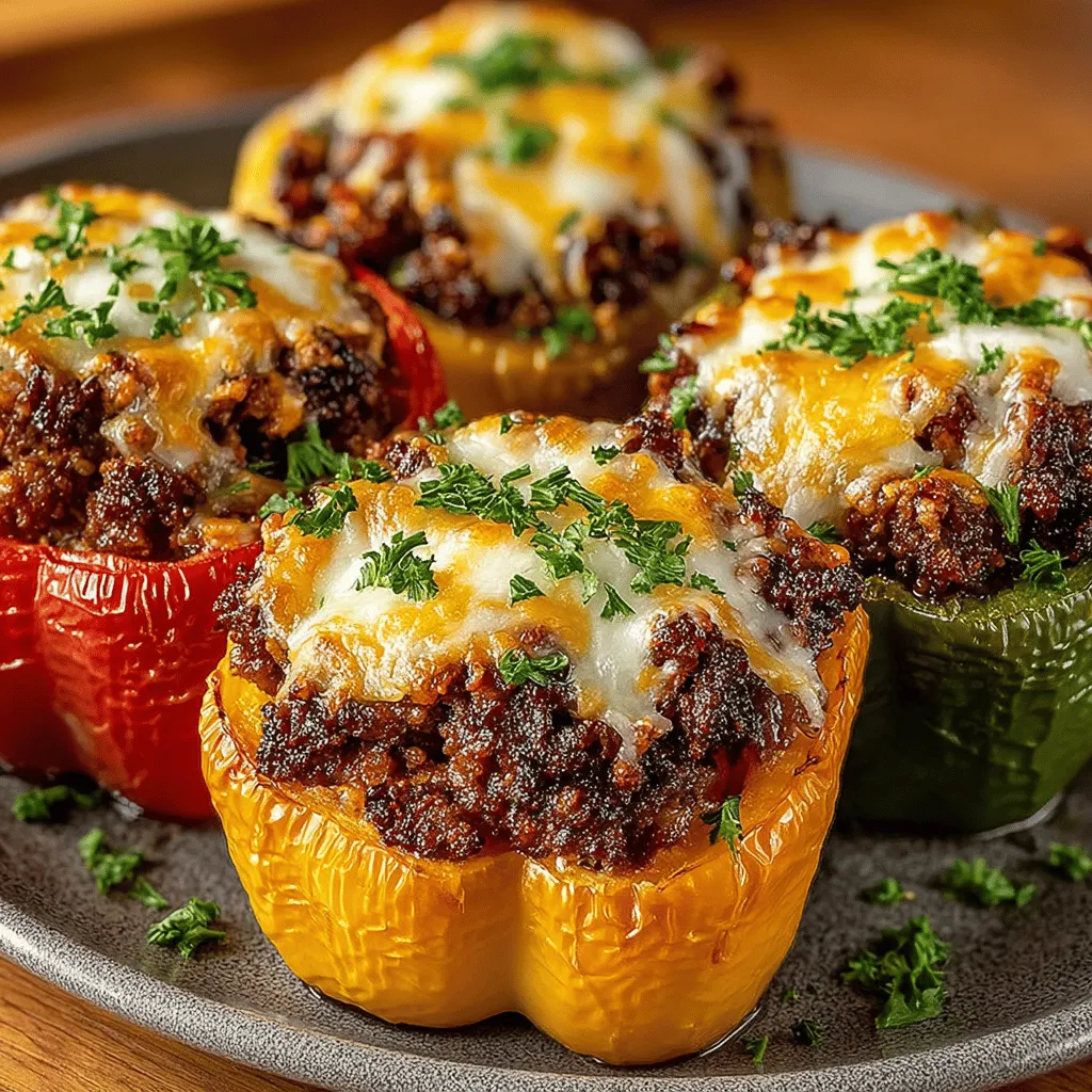 - 4 large bell peppers (any color) - 1 pound ground beef (80/20 for flavor, or leaner if preferred) - 1 cup cooked quinoa - 1 medium onion, finely chopped - 3 cloves garlic, minced - 1 teaspoon dried oregano - 1 teaspoon ground cumin - 1 teaspoon smoked paprika - Salt and pepper, to taste - 1 cup shredded cheddar cheese (or alternative cheese of choice) - 1 can (14.5 ounces) diced tomatoes, drained - Fresh parsley, for garnish (optional)