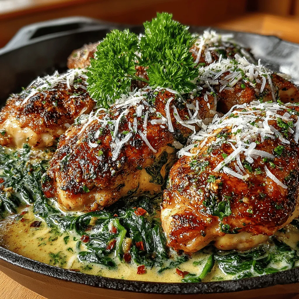 - 4 boneless, skinless chicken breasts - 2 tablespoons olive oil - Salt and pepper, to taste - 1 teaspoon Italian seasoning - 4 cloves garlic, minced - 1 cup chicken broth - 1 cup heavy cream - 4 cups fresh spinach - 1/2 cup grated Parmesan cheese - Juice of 1 lemon - Fresh parsley, chopped (for garnish)