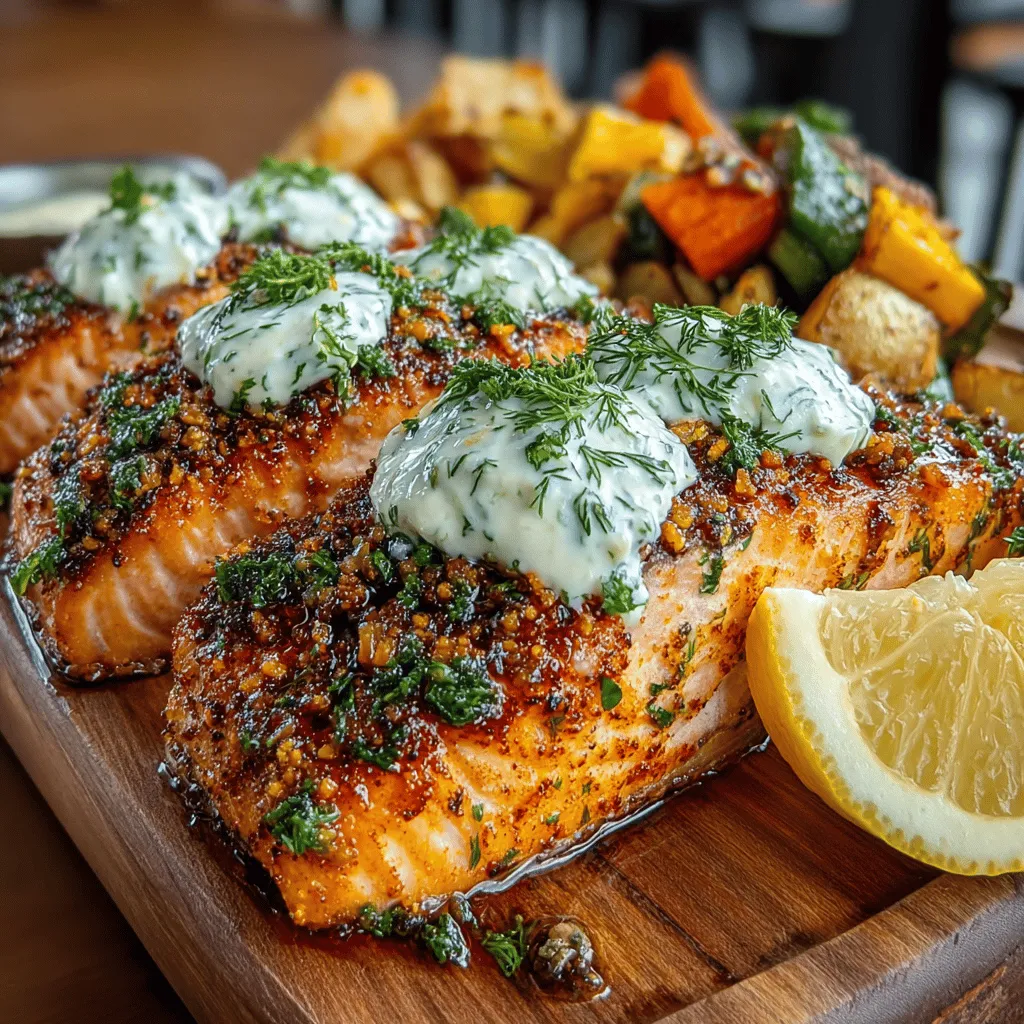 - 4 salmon fillets (preferably skin-on) - 2 tablespoons olive oil - 1 teaspoon garlic powder - 1 teaspoon smoked paprika - 1 teaspoon sea salt - 1 teaspoon black pepper - Juice of 1 fresh lemon - 2 tablespoons fresh dill, chopped