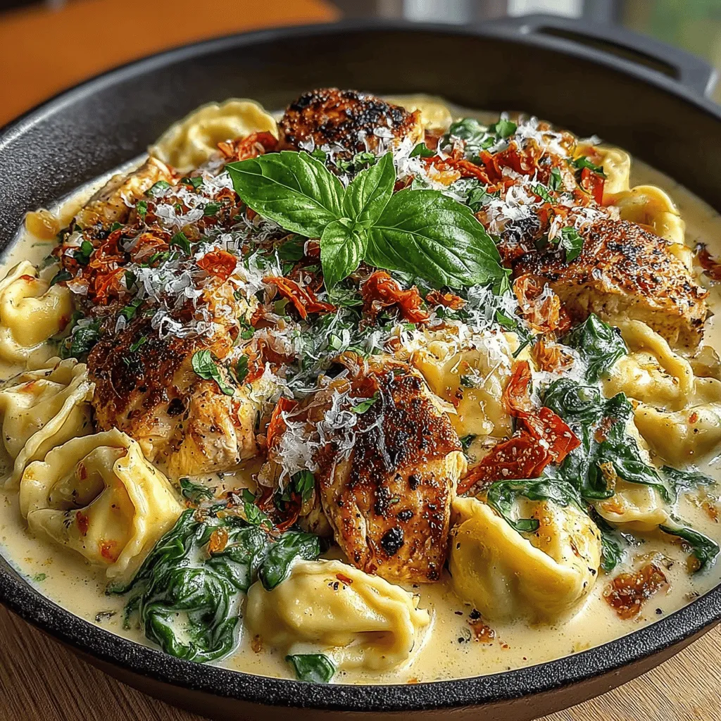 To create the luscious sauce that will envelop your tortellini, start by combining chicken broth and heavy cream in your skillet. Begin with about 1 cup of chicken broth, pouring it into the pan over medium heat. As the broth begins to warm, slowly add in 1 cup of heavy cream. Stir the mixture gently, allowing it to blend seamlessly. The chicken broth provides a rich, savory base, while the heavy cream adds the necessary creaminess.