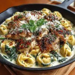 To create the luscious sauce that will envelop your tortellini, start by combining chicken broth and heavy cream in your skillet. Begin with about 1 cup of chicken broth, pouring it into the pan over medium heat. As the broth begins to warm, slowly add in 1 cup of heavy cream. Stir the mixture gently, allowing it to blend seamlessly. The chicken broth provides a rich, savory base, while the heavy cream adds the necessary creaminess.