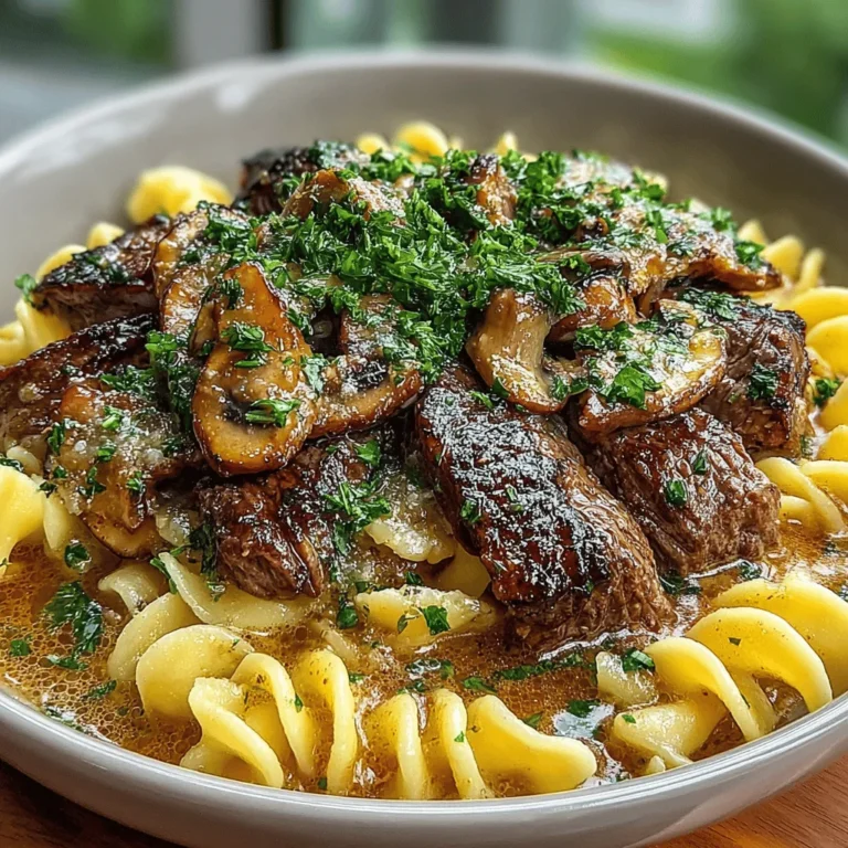 - 1 pound beef sirloin, thinly sliced - 2 tablespoons olive oil - 1 medium onion, finely chopped - 2 cloves garlic, minced - 8 ounces mushrooms, sliced (button or cremini) - 1 tablespoon Dijon mustard - 1 tablespoon Worcestershire sauce - 1 cup beef broth - 1 cup sour cream - Salt and pepper to taste - 12 ounces egg noodles - Fresh parsley, chopped (for garnish)