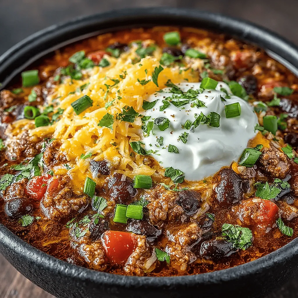 - 1 pound ground beef (80/20 recommended for flavor) - 1 can (15 ounces) kidney beans, drained and rinsed - 1 can (15 ounces) black beans, drained and rinsed - 1 can (15 ounces) diced tomatoes, with juices - 1 medium onion, diced - 1 bell pepper, diced (any color) - 3 cloves garlic, minced - 2 tablespoons chili powder - 1 teaspoon ground cumin - 1 teaspoon smoked paprika - 1 teaspoon salt (adjust to taste) - 1/2 teaspoon black pepper - 2 tablespoons olive oil - Optional toppings: shredded cheese, sour cream, chopped green onions, or cilantro