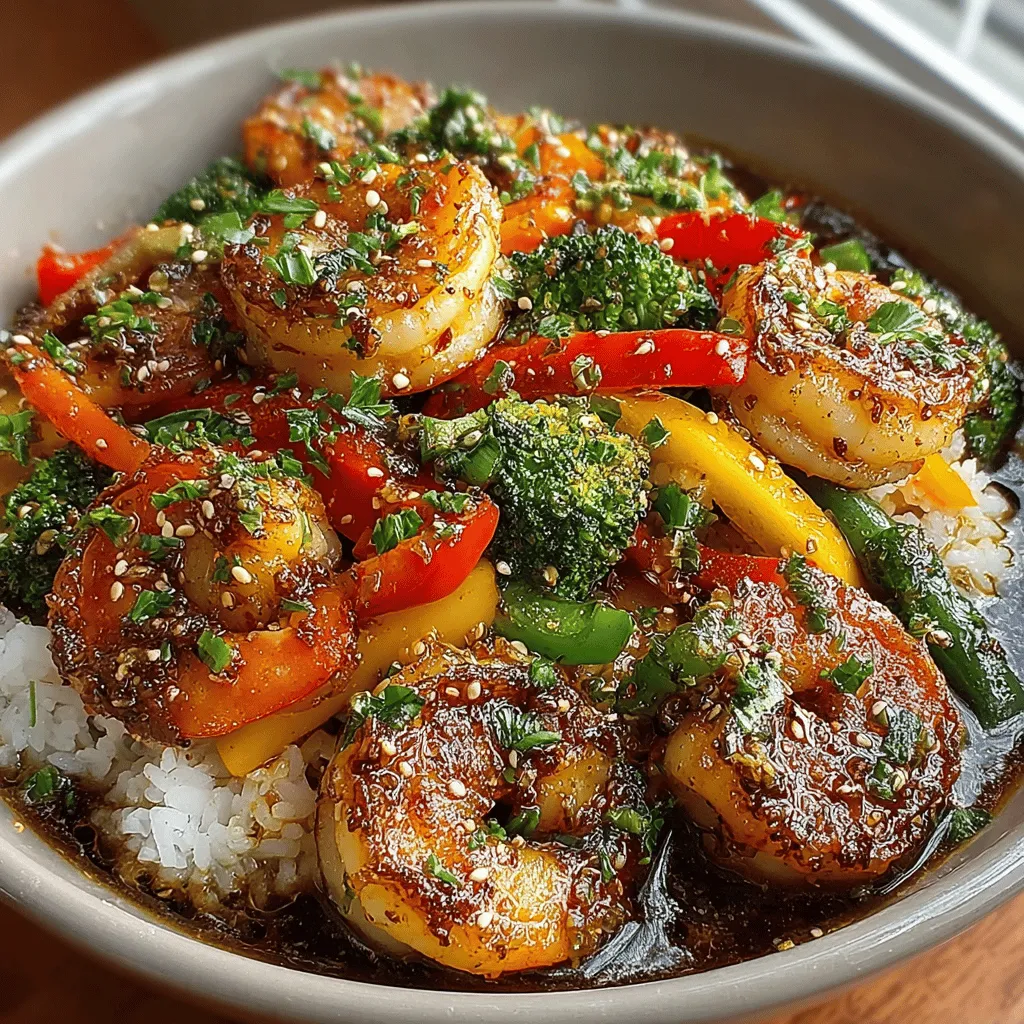 - 1 pound jumbo shrimp, peeled and deveined - 1 cup bell peppers, sliced (mix of colors) - 1 cup broccoli florets - 1 cup snap peas, trimmed - 1 cup carrots, julienned - 3 cloves garlic, minced - 1 tablespoon fresh ginger, minced - 3 tablespoons soy sauce - 1 tablespoon oyster sauce (optional) - 2 tablespoons vegetable oil - Salt and pepper to taste - Cooked rice or noodles for serving